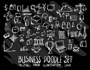 Set of vector doodle drawing Collection Business on black background eps10