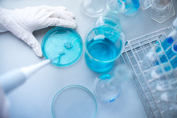 test tubes closeup, science laboratory research and development concept