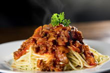 Hot Italian Spaghetti With Bolognese Meat Sauce