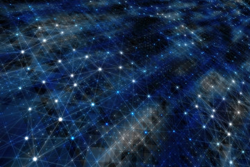 Wall Mural - artisitic blue colored digital computer network background with connected lines and dots illustratio
