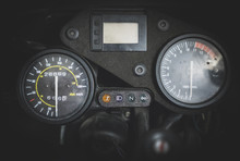 Close-up View Of Modern Motorcycle Dashboard.