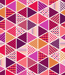 Wall Mural - Geometric tiles pattern in triangle shapes. Quilt art. Abstract triangle, pattern commercial use, scrapbook papers. Multicolor in vector format.
