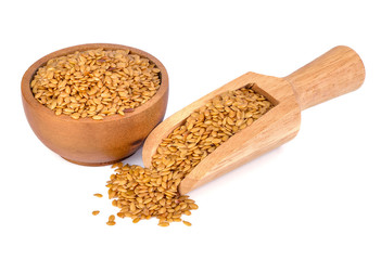 Canvas Print - Golden flax seeds on a white background