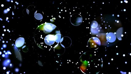 Wall Mural - Colorful glass transparent balls shimmer, move and disappear against the background of abstract movement of small dots. Looped background HD for presentations, videos, advertising