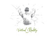 © drawlab19 - Virtual reality concept. Hand drawn person with virtual reality glasses. Man using virtual reality headset isolated vector illustration.