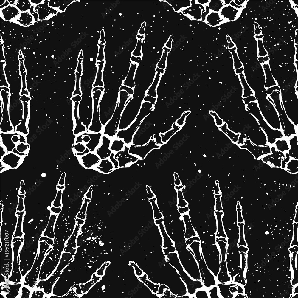 Seamless texture with human skeleton hand. Anatomical drawing ...