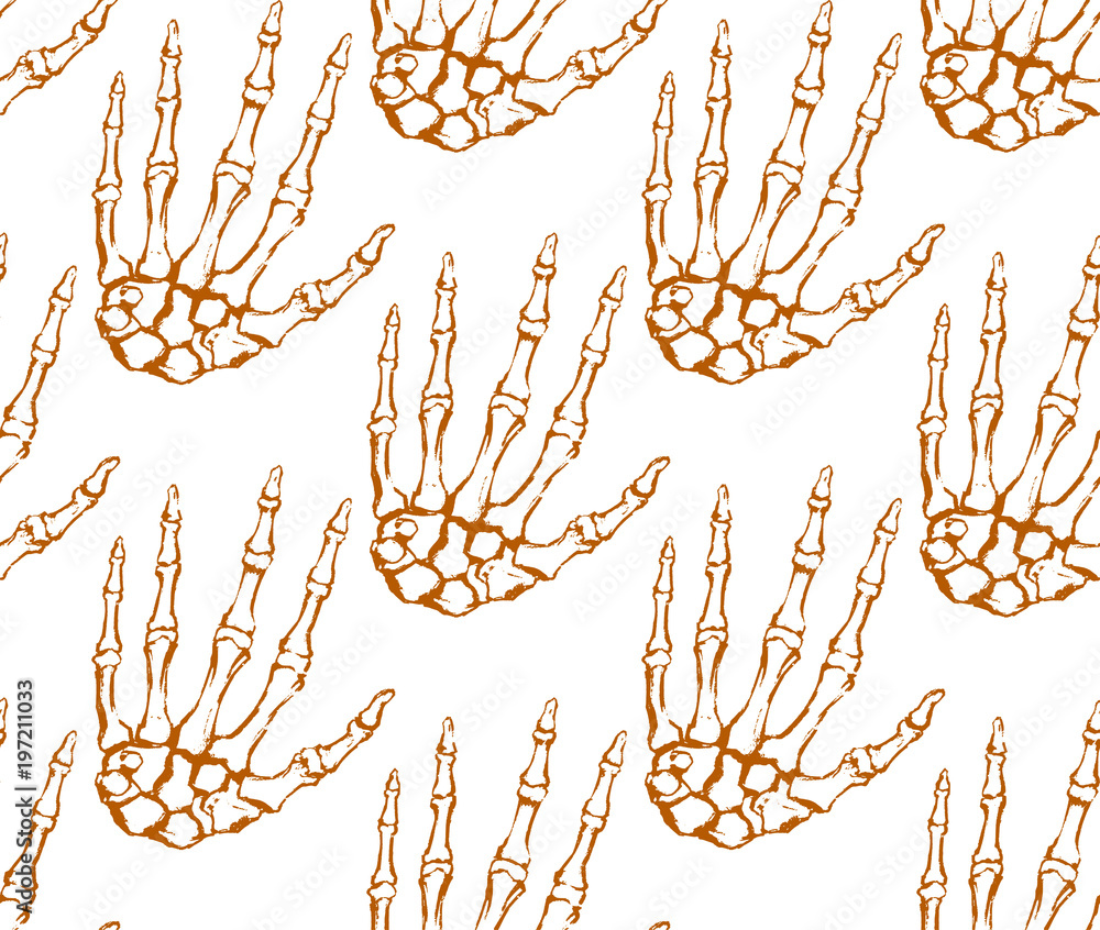 Seamless texture with human skeleton hand. Anatomical drawing ...