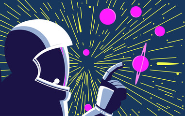 Wall Mural - astronaut in open space with stars and planets on background. vector illustration.