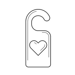 Sticker - Door hanger line icon isolated on white background. Vector line icon of hotel door hanger with heart for infographic, website or app.