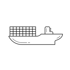 Wall Mural - Cargo ship line icon isolated on white background. Vector line icon of ship with cargo containers for infographic, website or app.