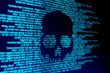 © James Thew - Computer code on a screen with a skull representing a computer virus / malware attack.