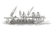 Tanker ship at port illustration. Vector. 