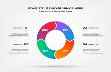 Fototapete - Pie chart of percentage infographics. Element of graph, diagram with 4 options - parts, processes, timeline. Vector business template for presentation, workflow layout, annual report