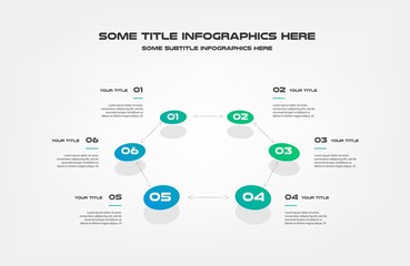 Poster - Chart of percentage infographics. Element of graph, diagram with 6 options - parts, processes, timeline. Vector business template for presentation, workflow layout, annual report
