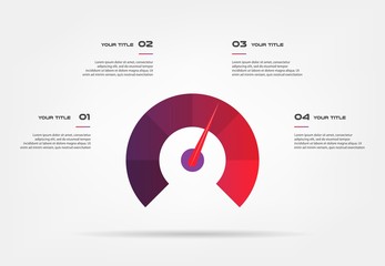 Poster - Speedometer infographics with circle. Element of chart, graph, diagram with 4 options - parts, processes, timeline. Vector business template for presentation, workflow layout, annual report