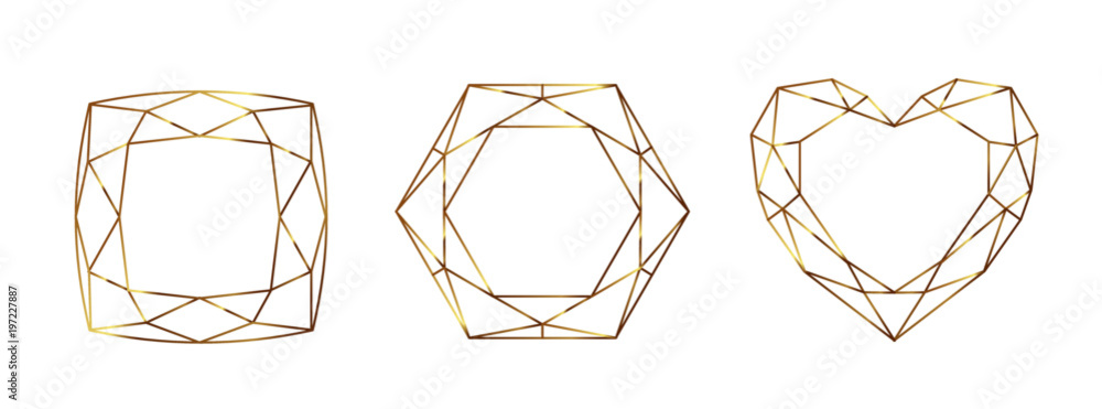 Set of Geometrical polyhedrons, frames with place for text. Modern abstract backgrounds in art deco style for design. Vector illustration.Eps10 - obrazy, fototapety, plakaty 