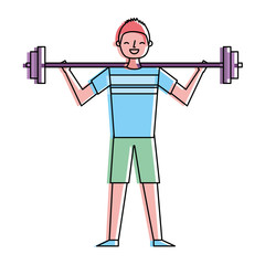 Canvas Print - young man training lifting weight barbell vector illustration