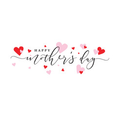 Wall Mural - Happy Mother's Day Holiday Script with Hearts