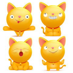 Wall Mural - Set of yellow emoji cat characters in various situations