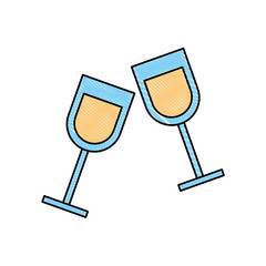 Sticker - two glass cup liquor drink image vector illustration drawing color