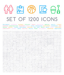 Wall Mural - set of 1200 quality universal standard minimal simple white thin line icons on white background