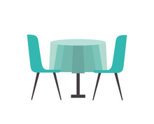 Furniture Restaurant Pair Chair And Round Table Vector Illustration