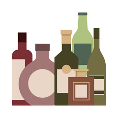 Poster - collection bottles liquor beverage drink vector illustration