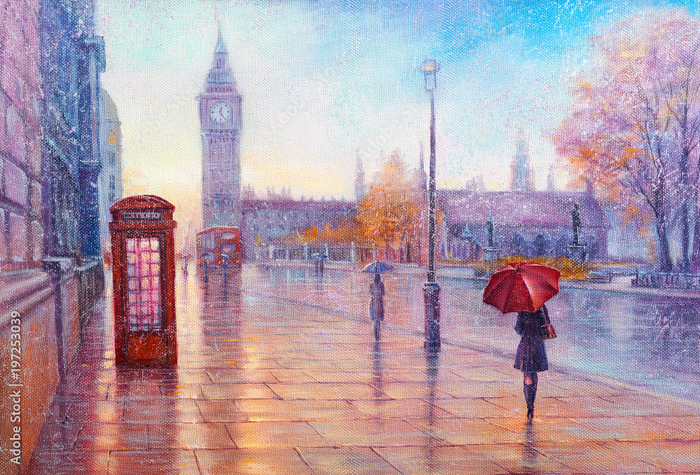 Londyn, Big Ben - obraz na płótnie - obrazy, fototapety, plakaty 