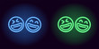 Blue and green neon laughing emoji, fool day