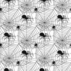 Wall Mural - Vector spider web silhouette spooky spiders seamless pattern background halloween cobweb decoration fear spooky net.