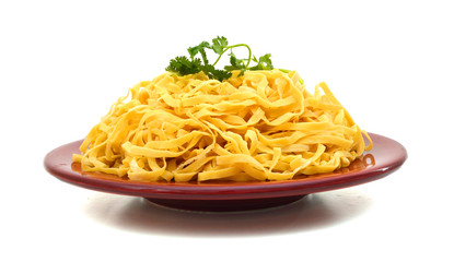 Sticker - Egg noodles in plate on a white background