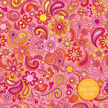 Seamless Boho Floral Pattern. Vector Illustration For Backgrounds, Papers, Fabrics And Decor.
