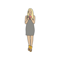 Sticker - Illustrated woman using mobile phone