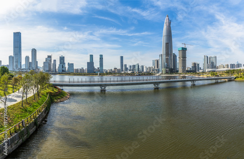 Foto modern city waterfront downtown skyline,China.