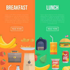 Wall Mural - Healthy and fast food for Breakfast and Lunch on multicolored background.