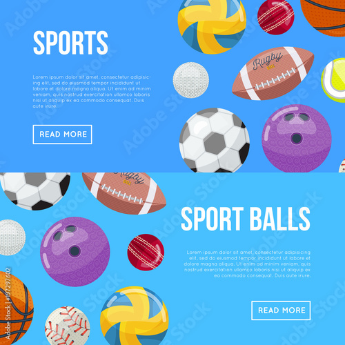 Fotografie, Obraz Composed design of webpage with articles about sports and sport balls