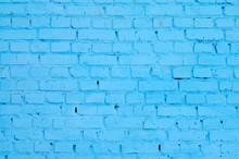Square Brick Block Wall Background And Texture. Painted In Blue