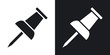 Vector push pin icon. Two-tone version on black and white background