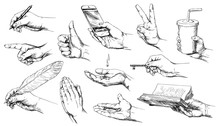 Set Of Hand Drawn Hands.