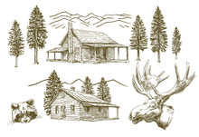 Hand Drawn Wooden Cabin