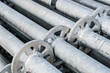 © hanohiki - construction industry concept background - scaffolding parts closeup