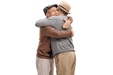 Canvas Print - Two elderly men hugging each other