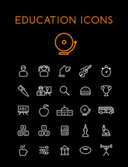 Set of Minimal Education Thin Line Icons on Black Background