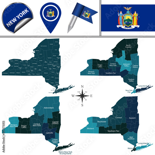 Fotomural Map of New York with Regions