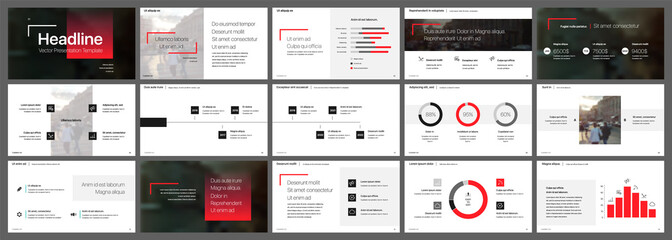 Red and black elements for infographics on a white background. Presentation templates. Use in presentation, flyer and leaflet, corporate report, marketing, advertising, annual report, banner.