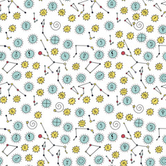 Wall Mural - seamless pattern with cosmos doodle illustrations.