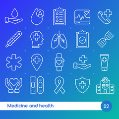 Wall Mural - Medicine and health line icons set. Suitable for banner, mobile application, website. Editable stroke