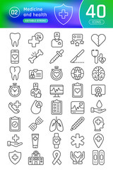 Wall Mural - Medicine and health line icons set. Suitable for banner, mobile application, website. Editable stroke