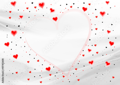 Herzregen - rote und schwarze Herzen auf weißem Satinstoff – kaufen Sie
