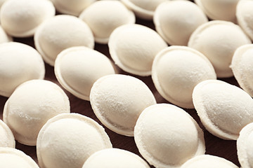 Wall Mural - Raw dumplings on table, closeup